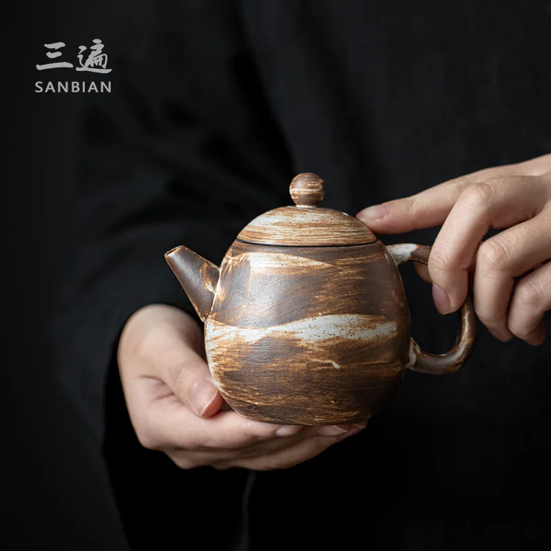 Three Time Japanese Style Kung Fu Tea Set Teapot Is Using Powder To Mix With Handmade Ceramic Household Follicular Ware