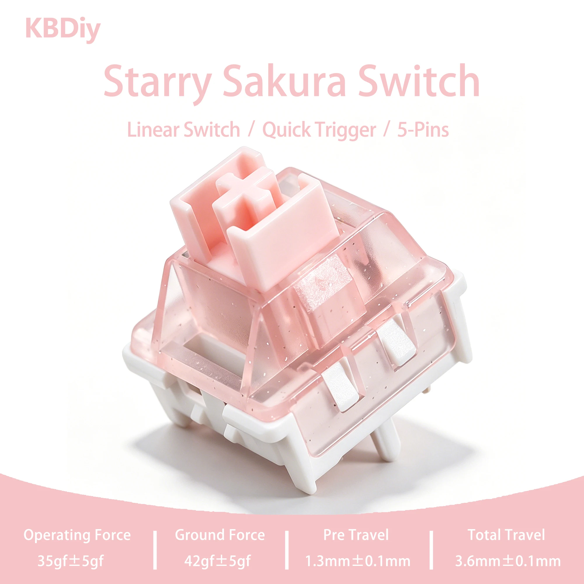 KBDiy Starry Sakura Switch 35gf 5-Pin Linear Creamy Switches Glitter Pink für individuelle DIY 60% Gaming mechanische Tastaturen mit POM-Stiel – Detail 1