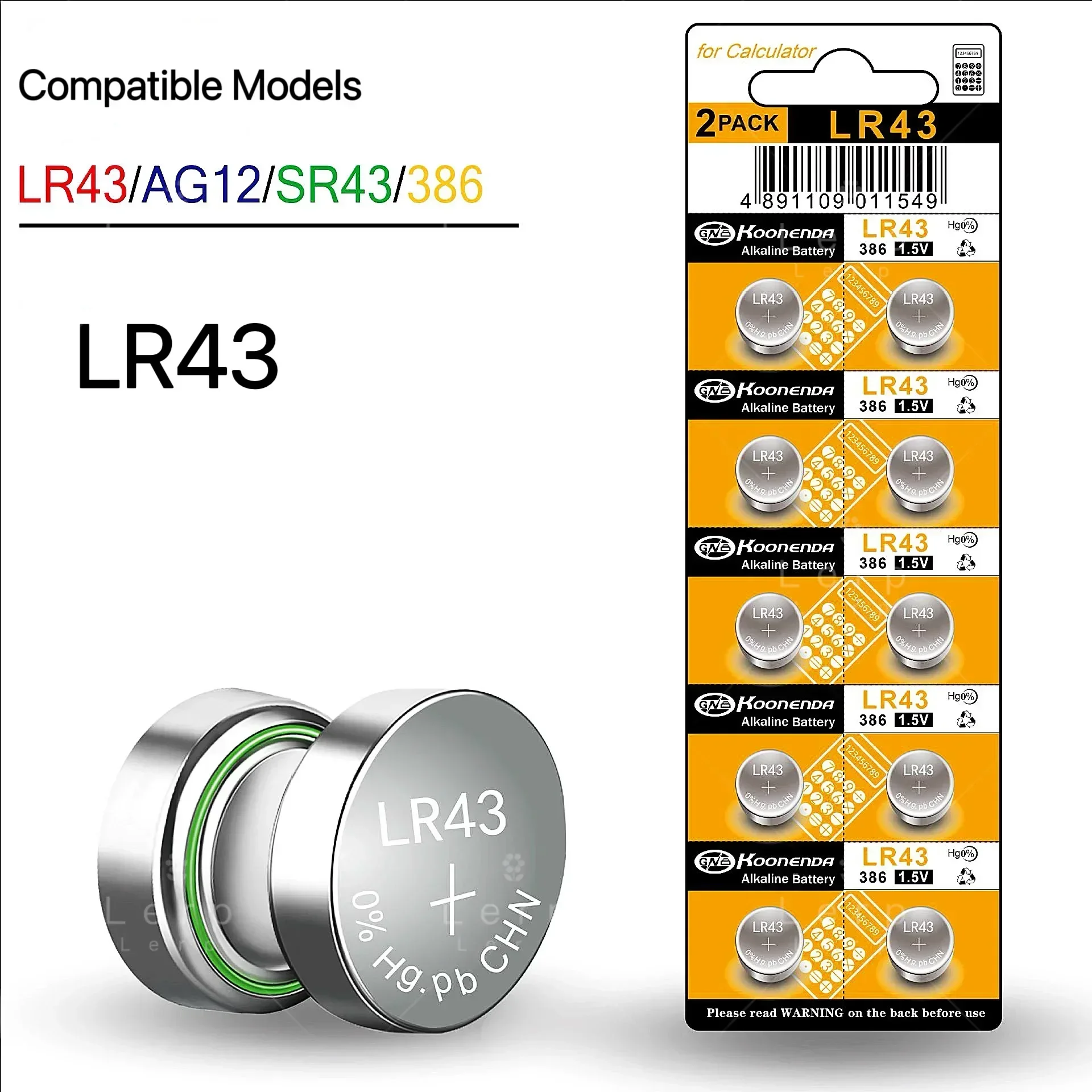 AG12 Botão Bateria para Controle Remoto Eletrônica, LR43W, 386A, Bateria Do Relógio, 1.5V