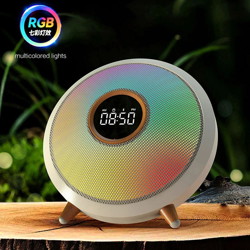 Bluetooth Speaker Portable Subwoofer Alarm Clock Outdoor Home Mini Stereo HIFI Soundbox BT USB Disk TF Card Aux 4 Playback Modes