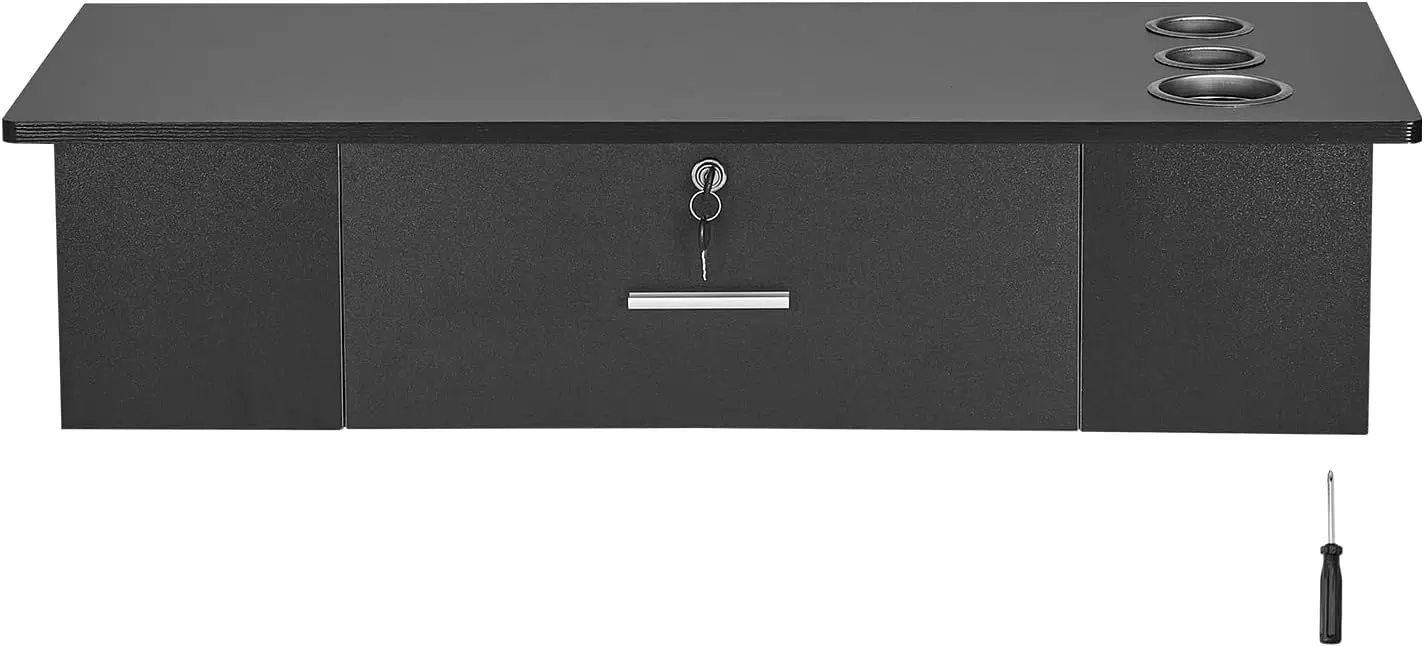 

VEVOR Wall Mount Styling Station,Hair Barber Table with 3 Hair Dryer Holders,One Lockable Drawer, Beauty Salon Equipment for SPA