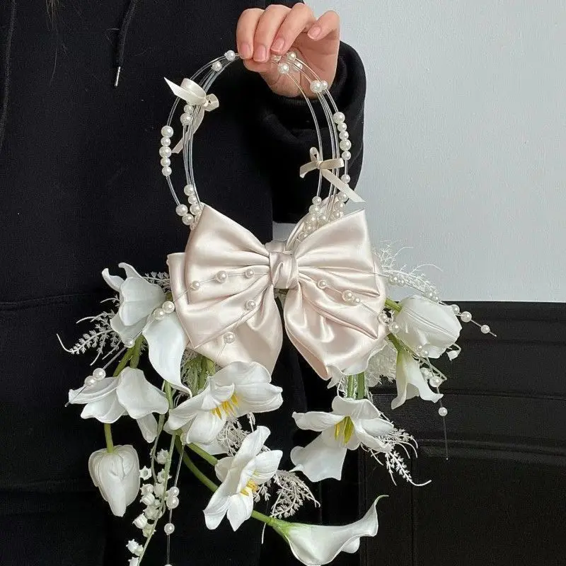 

Waterfall bride dopamine color simulation flower bouquet wedding dress shooting hand bouquet flower photo props hand flower