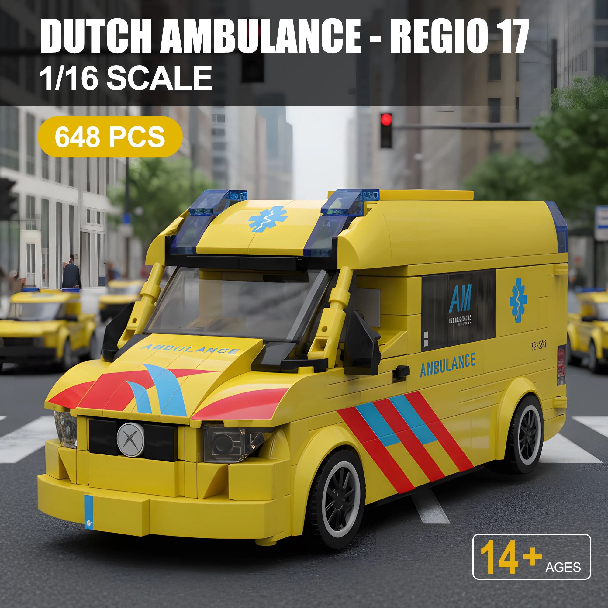 

648PCS European Ambulance Building Blocks 1:16 Scale City Rescue Vehicle Model Bricks Desktop Ornament Kids DIY Toy Holiday Gift
