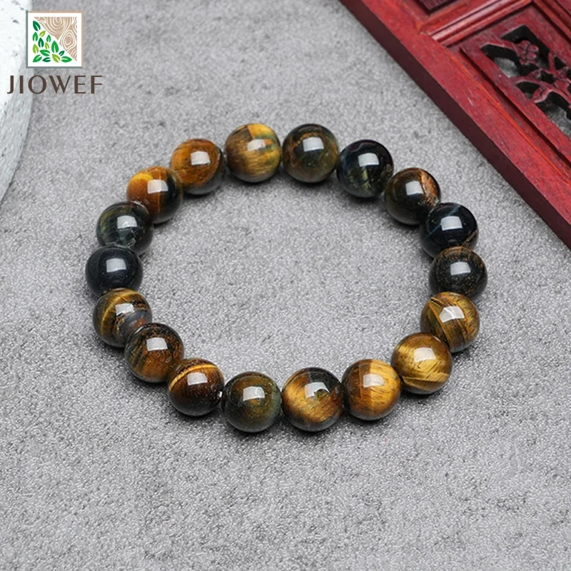 Yellow Blue Tiger Eye Stone Beaded Bracelets Women Round Jade Stone Yoga Mala Beads Healing Jewelry Meditation Wristband Gift