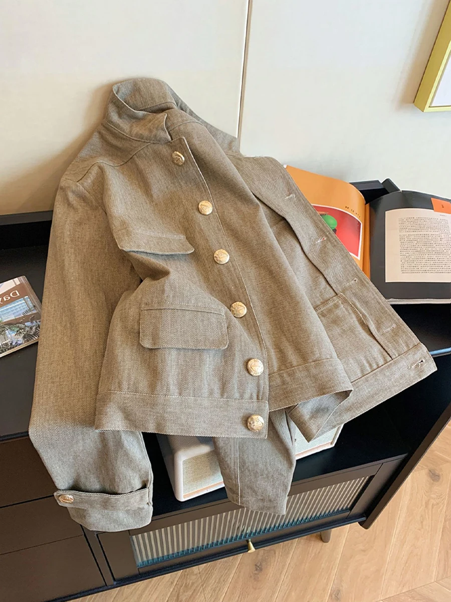 

Персонализированная рабочая одежда в стиле ретро, джет, свободный повседневный женский модный универсальный топ на весну и осень с воротником-стойкой