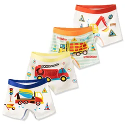 4-Piece Breathable Boy Boxer Brief High Quality Cotton Children Boxers Truck Car Dinosaur Colorful Patterns Kids Trunk Underwear