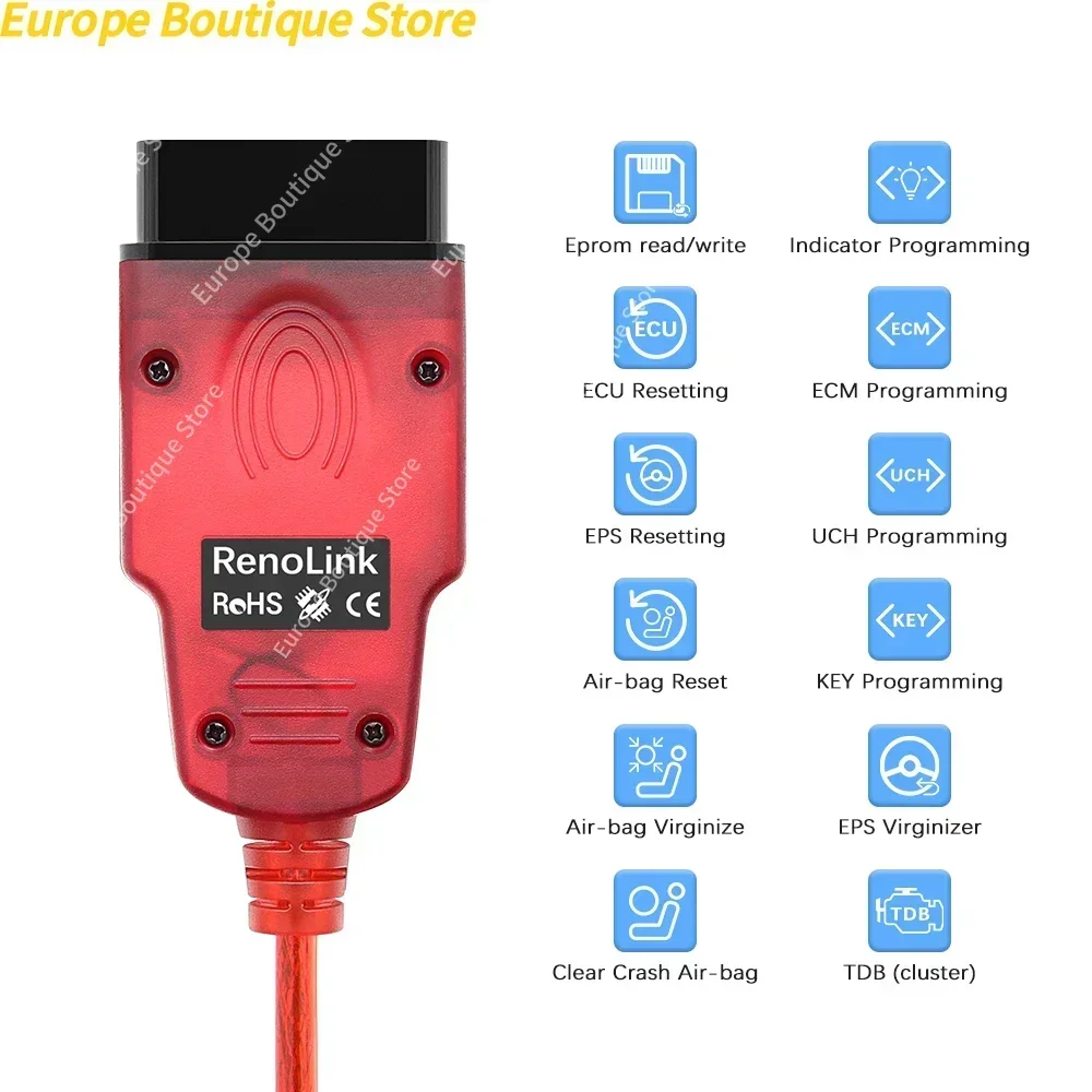 كابل Renolink V2.10 Obd2 لرينو Renolink V1.99 نسخة مطورة ECU مبرمج وسادة هوائية إعادة تعيين ECM UCH مفتاح الترميز التلقائي #5