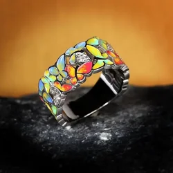 European and American New Vintage Color Block Fashion Colorful Dropped Butterfly Punk Style Women's Ring