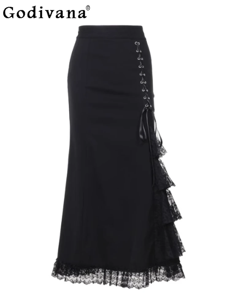 

Хэллоуин, новая мода, ретро темперамент, сексуальные длинные юбки «рыбий хвост», весна-осень, индивидуальная женская кружевная юбка с высокой талией