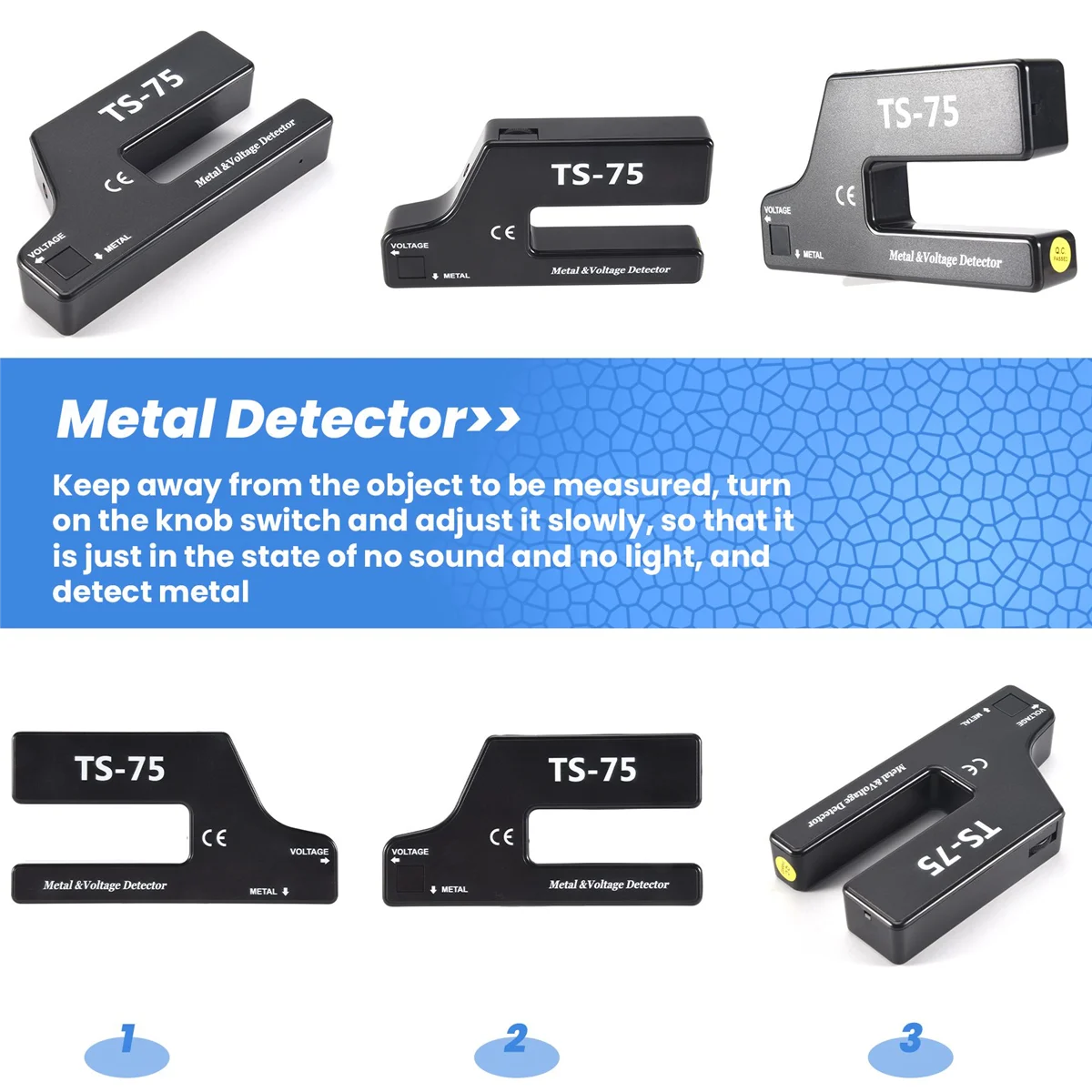 AA88 Handheld Metal Voltage Detector, Cable Pipe Wire Detection, Pipeline Wiring Detector TS-75