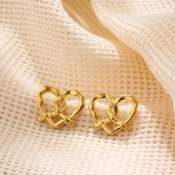 2024 New Gold Plated Pretzel Shape Stud Earrings Creative Love Heart Knot Twisted Ear Accessories Trend Lightweight Jewelry