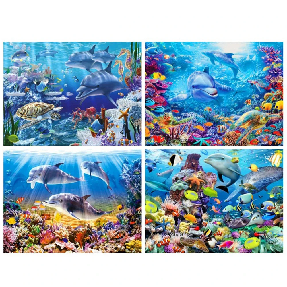 DIY Diamond Painting Dolphin Full Square/Circular Mosaic Embroidery Animal Series Water Diamond Photo Room Decoration