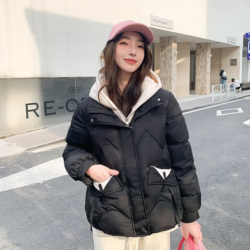 

Winter Warm Casual Loose Parkas Women's Down Cotton Jacket Coats Solid Oversize Elegant Female Soft Thick Puffer Jackets