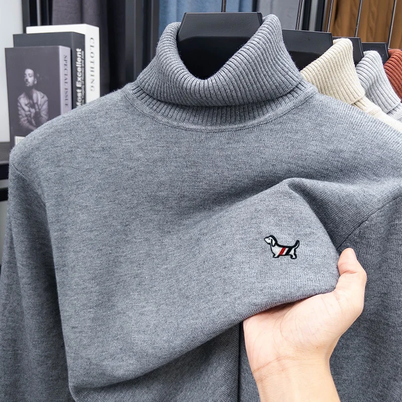 

Luxury Men's New Spring Brand Long Sleeves Knit Sweater High Neck Embroidery Solid Color Pullover Leisure Fashion Men's Clothing