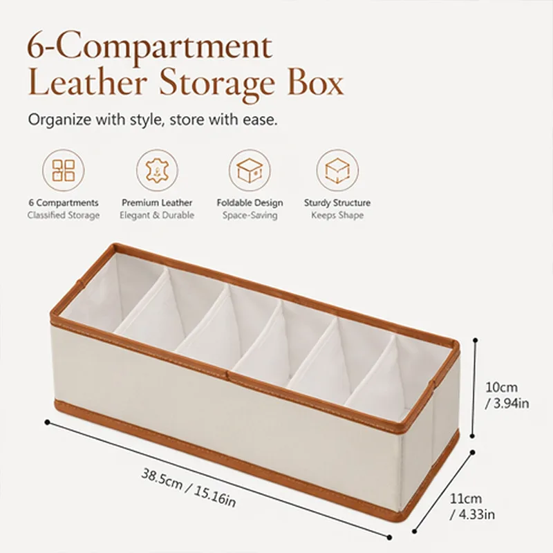 Belt Organizer Storage Box 6 Compartments Leather Style Closet Drawer Organizer for Belts Ties Scarves Accessories view 3