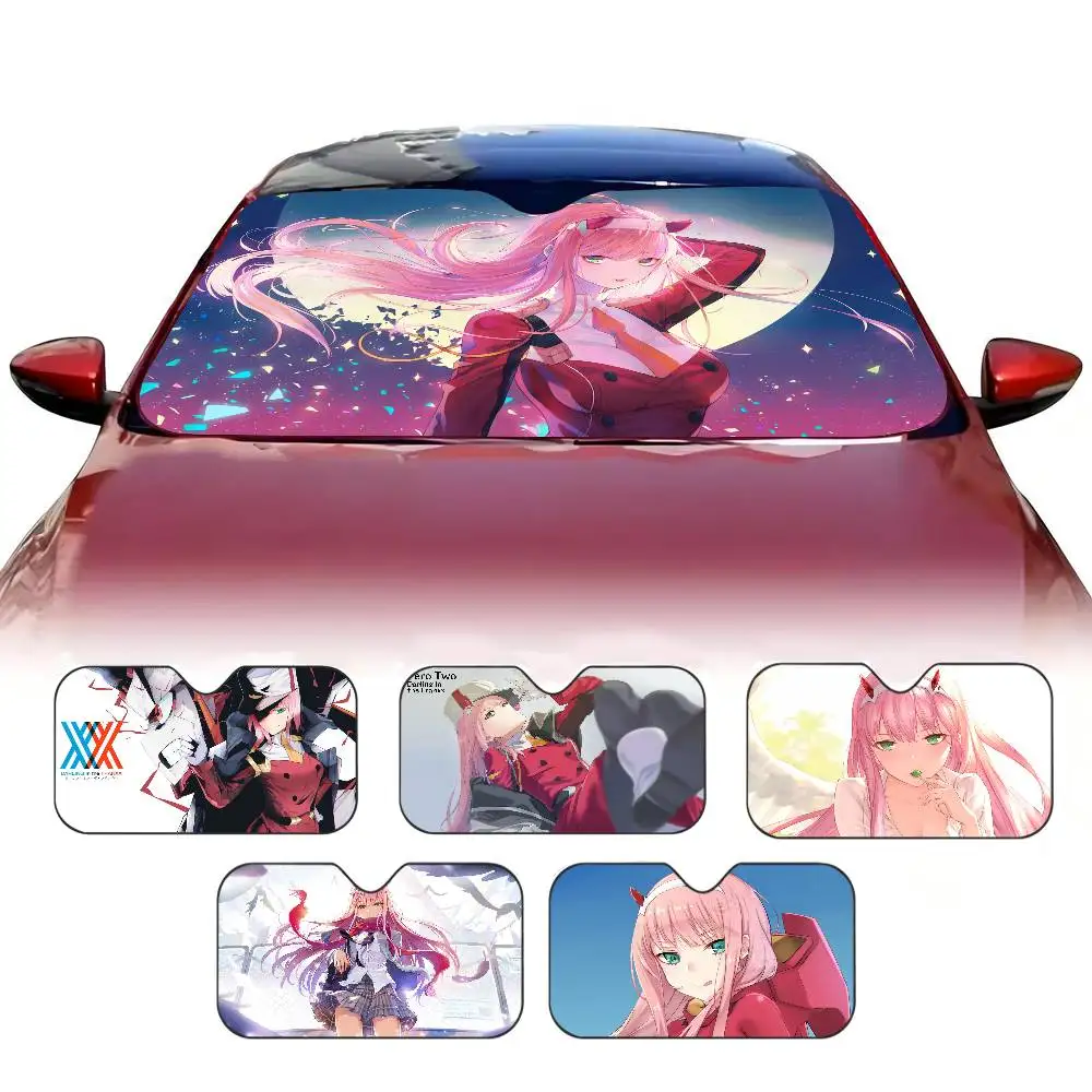 Anime Zero Two DARLING In The FRANXX Car Window Sun Shade Windshield Anti-UV Protection Front Rear Windshield Block Visor