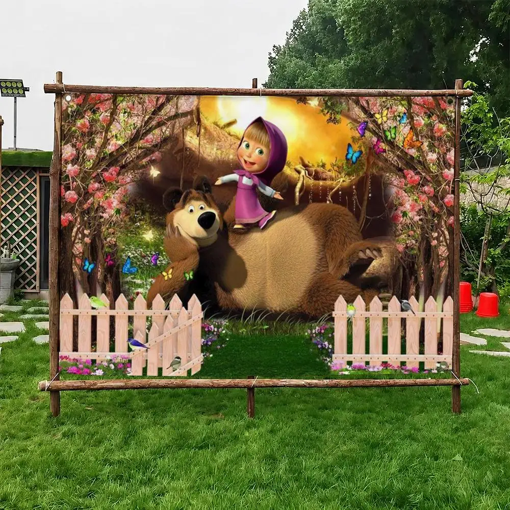 Flag Masha And The Bear Flags Flag Soft skin-friendly Durable Tapestry Outdoor party Home living room bedroom Decoration