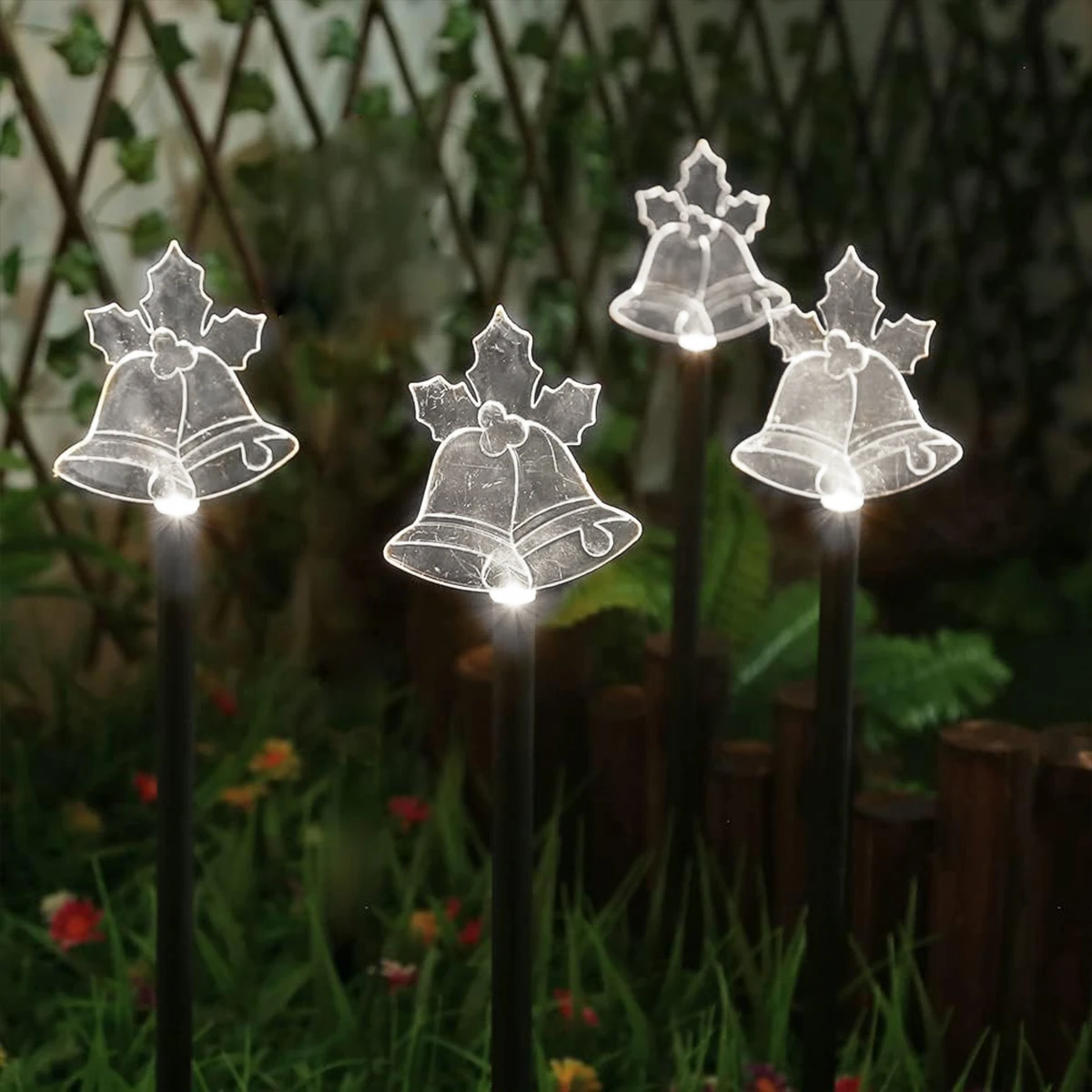 4Pcs Christmas Atmosphere Solar Path Light Pattern Outdoor Waterproof Landscape Lamp Perfect For Home Garden Patio Pool Decor