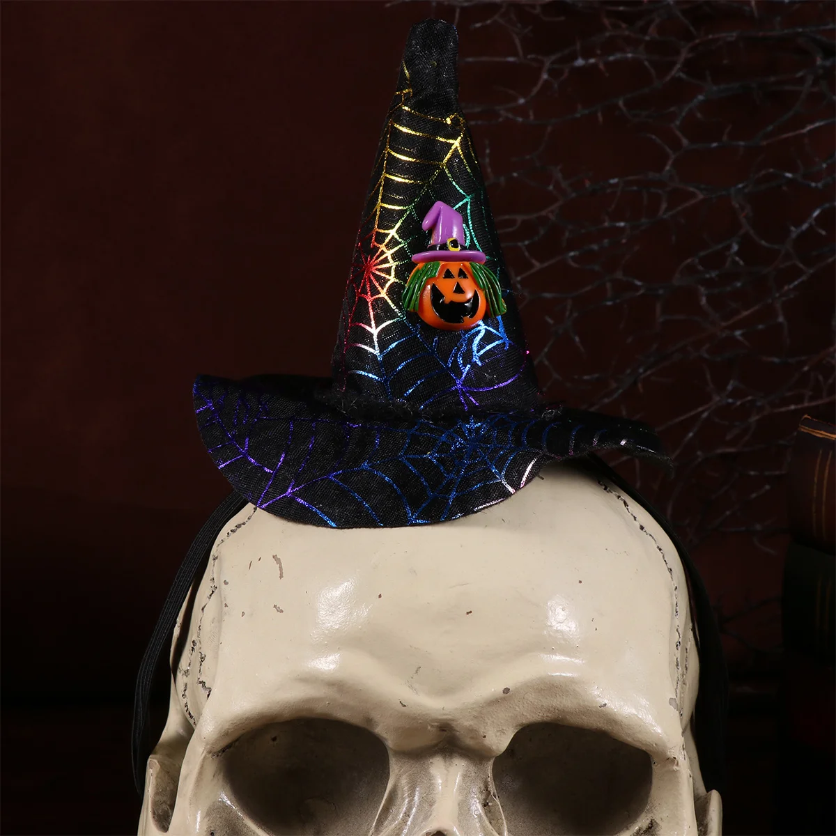 Chapeau de sorcière d'halloween pour animaux de compagnie, tissu doux et réglable, toile d'araignée de citrouille, chapeau de fête Cosplay drôle pour chiens et chats, décor de Cosplay pour animaux de compagnie