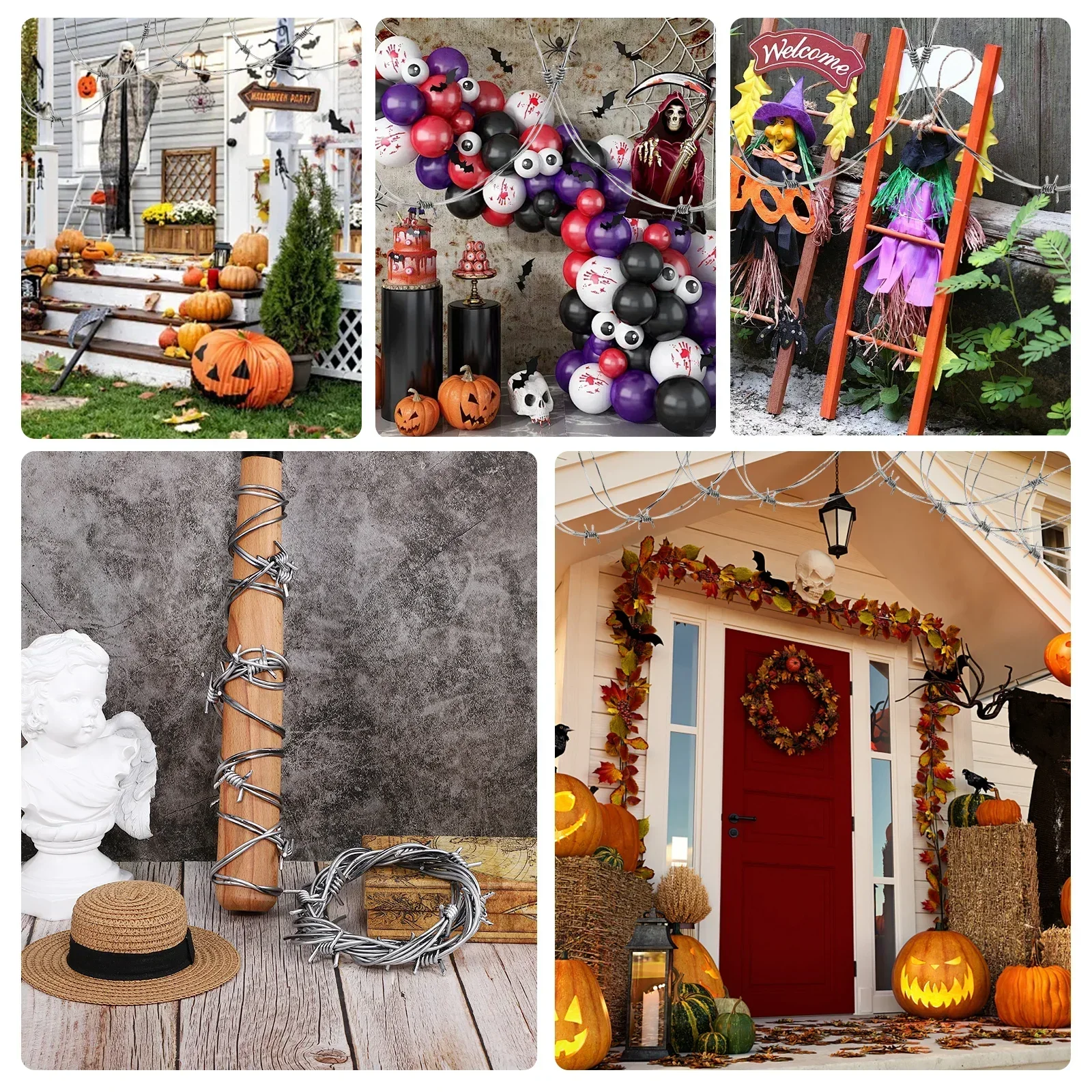 Stacheldraht-Halloween-Requisite zur Zaun-Dekoration, Simulations-Stacheldraht, für Spukhaus-Partys, Hintergrund, gruselige Dekoration – Detail 1
