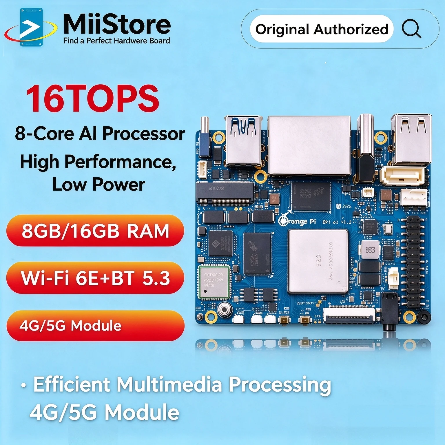 Orange Pi O1 8G 16G Board Computer Pre-assembly Heat Sink Run AI Computing, Support 16TOPS Computing Power, Low Power