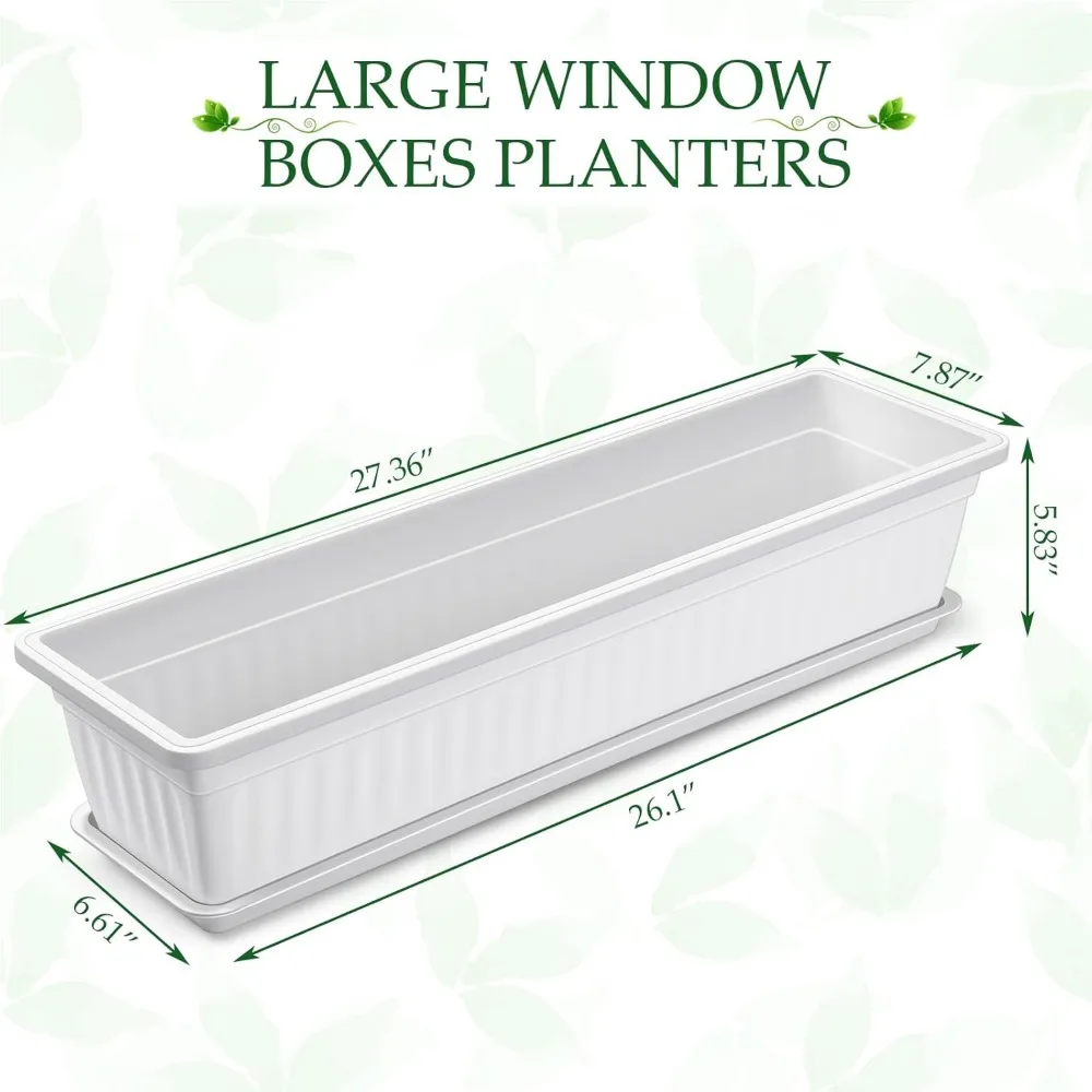 صندوق زهور نافذة مقاس 27 بوصة مع صواني تصريف، زارع بلاستيكي كبير لأعشاب حديقة الشرفة #4