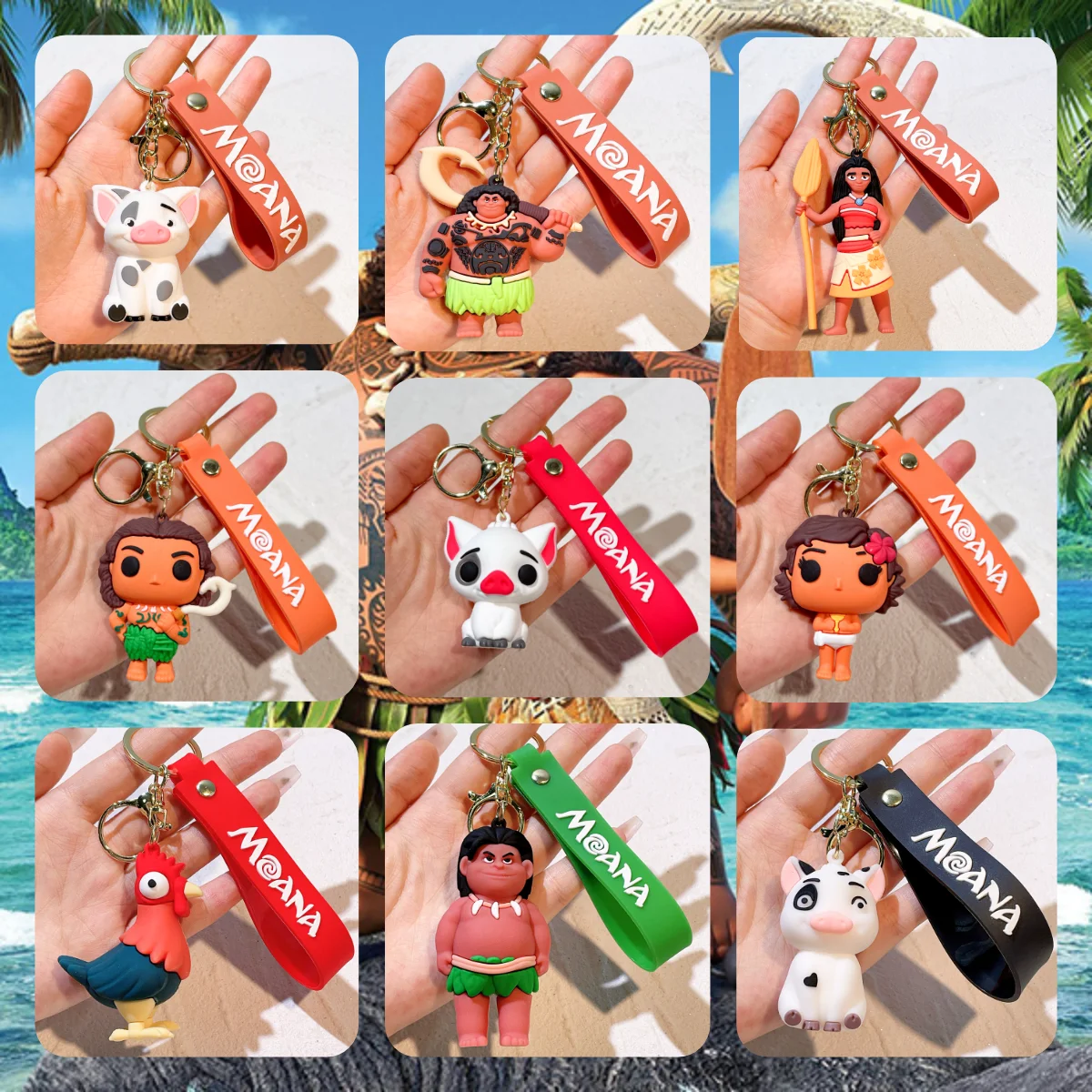 Disney Moana Toys Keychain Anime Figure Pendant Keychain Sweet Pink Angel Keychains Women Car Keyring Girl Birthday Gift