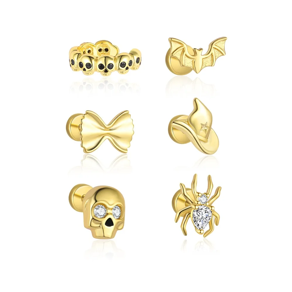 

S925 Silver Women's Halloween DIY Earrings Skull Bat Witch Spider Festival Element Accessory