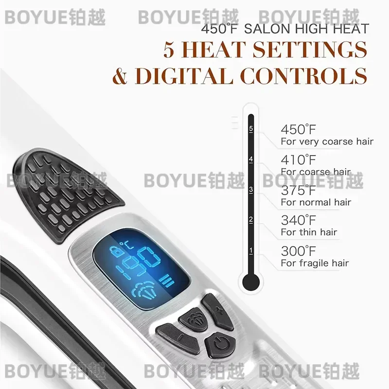 Professional Hair Straightener Heating Hot Hair Combs Dual Voltage Titanium Curling Iron Steam Flat Iron Hair Wide Plates view 3