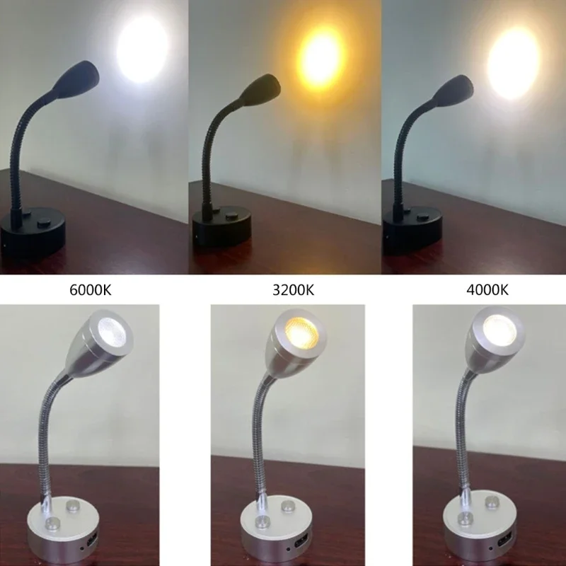 12V 24V RV Boat LED Reading Light Flexible Touch Wall Lamp with USB Port for Motorhome Yacht Cabin Home Use