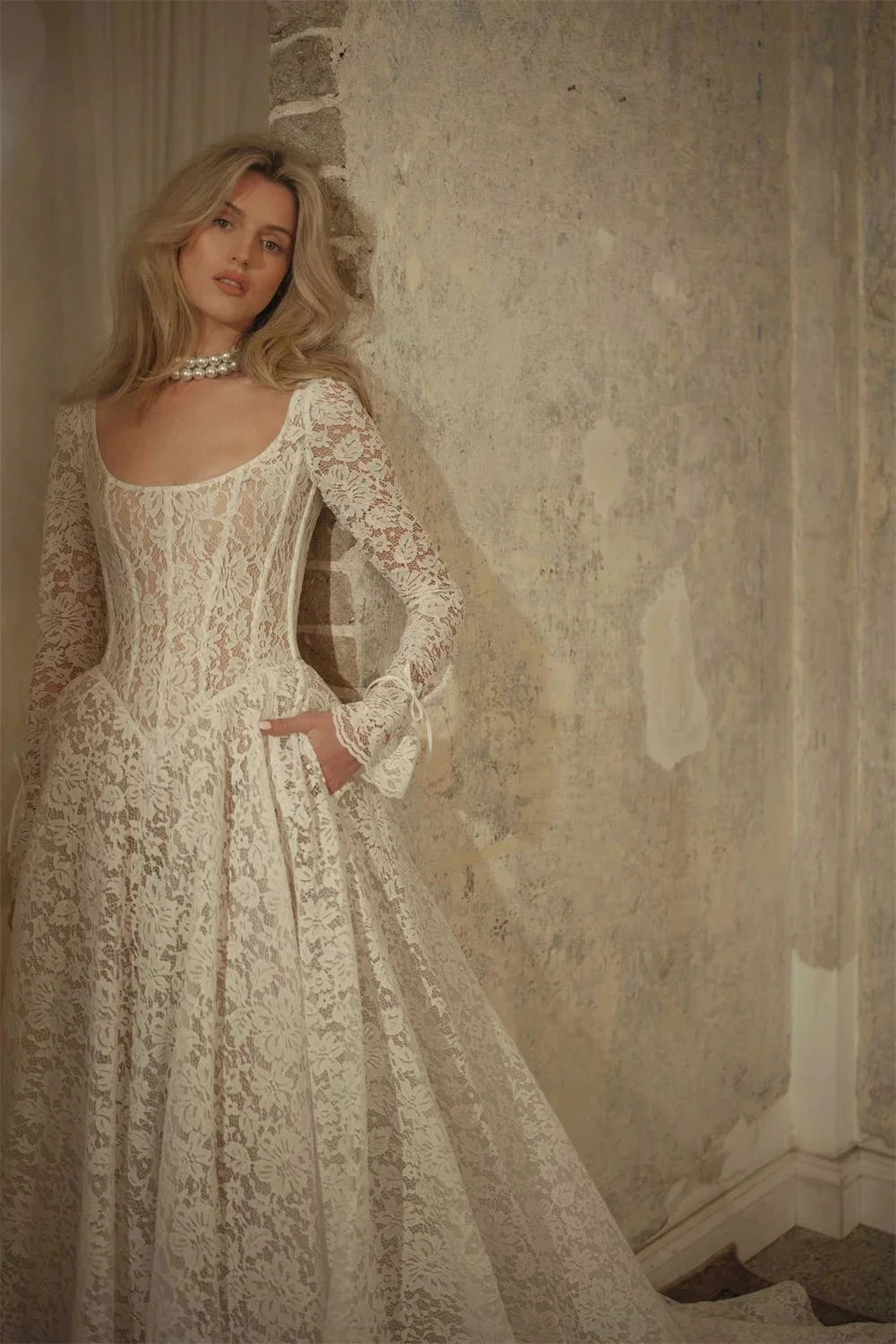 

Elegant Church A-line Sleeveless Wedding Dress, Applique Backless Long Train, Princess Lace Bridal Gown, Customizable.