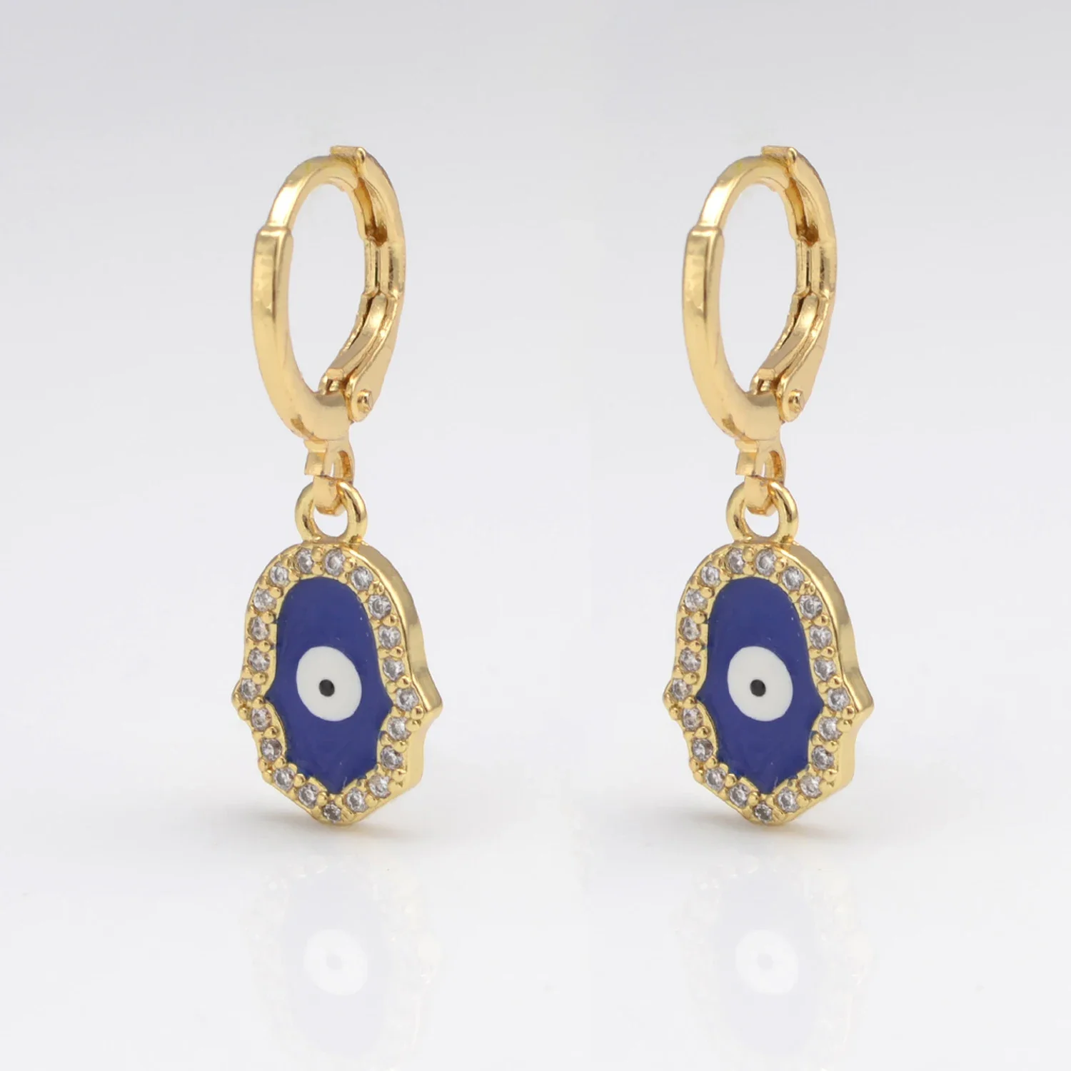 Hamsa Hand Hoop Earrings Enamel Eye Eardrop Earring for Women Gold Color Paved Zircon Buckle Aretes Aesthetic Jewelry Gift