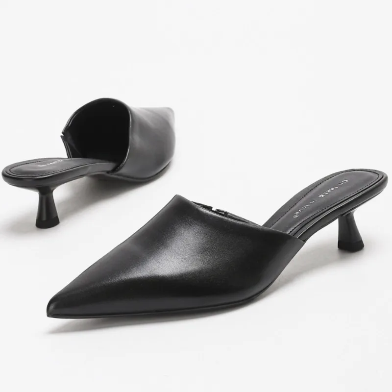 موضة موجزة النساء الكعوب النعال أشار تو الصنادل الأنيقة السيدات ضوء الشرائح غير رسمية الصيف الأسود البغال أحذية Pantuflas #2