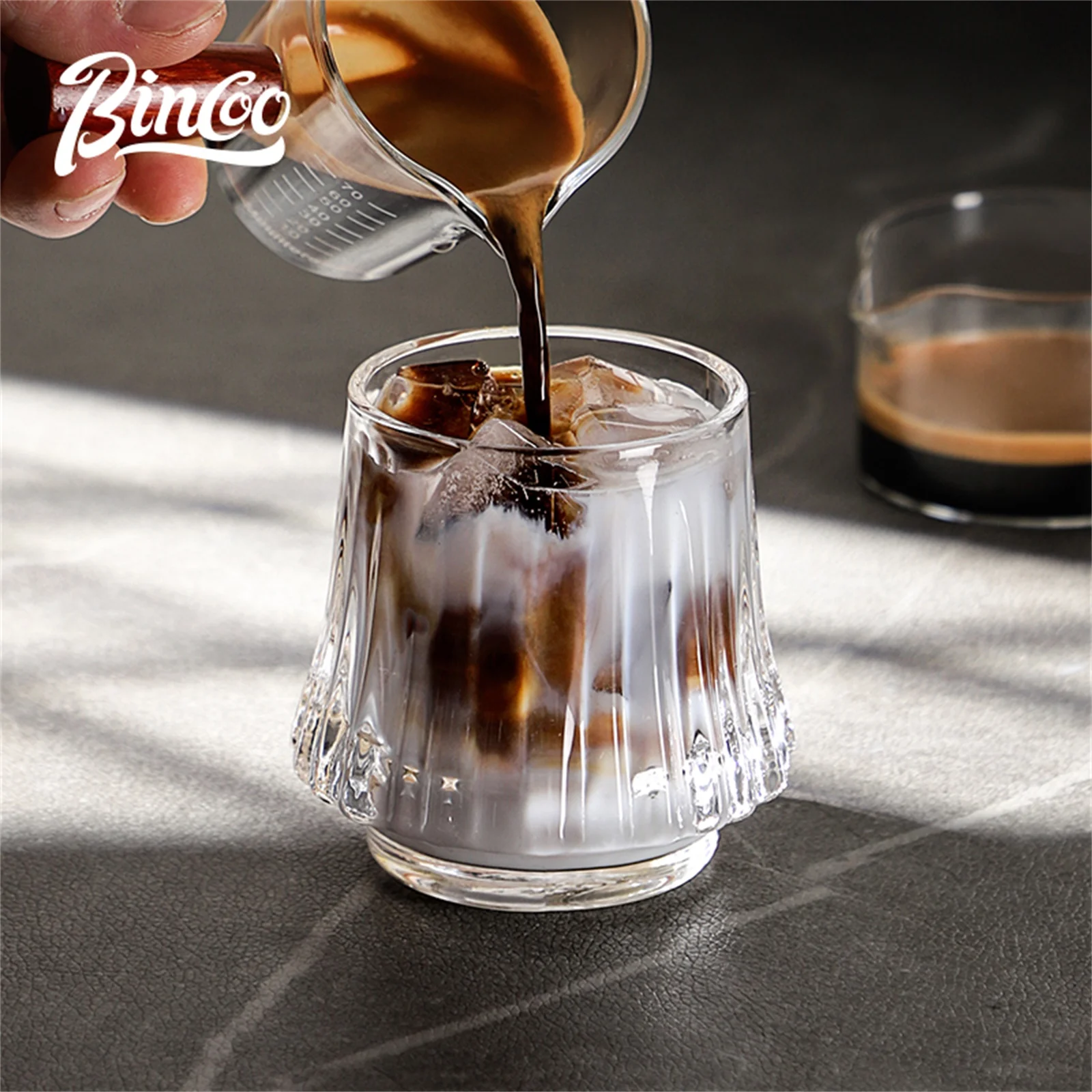 

Bincoo Heat Resistant 160ml Ribbed Glass Coffee Cup for Latte Art & Milk Multi-Purpose Espresso Cup with Easy Pour Spout