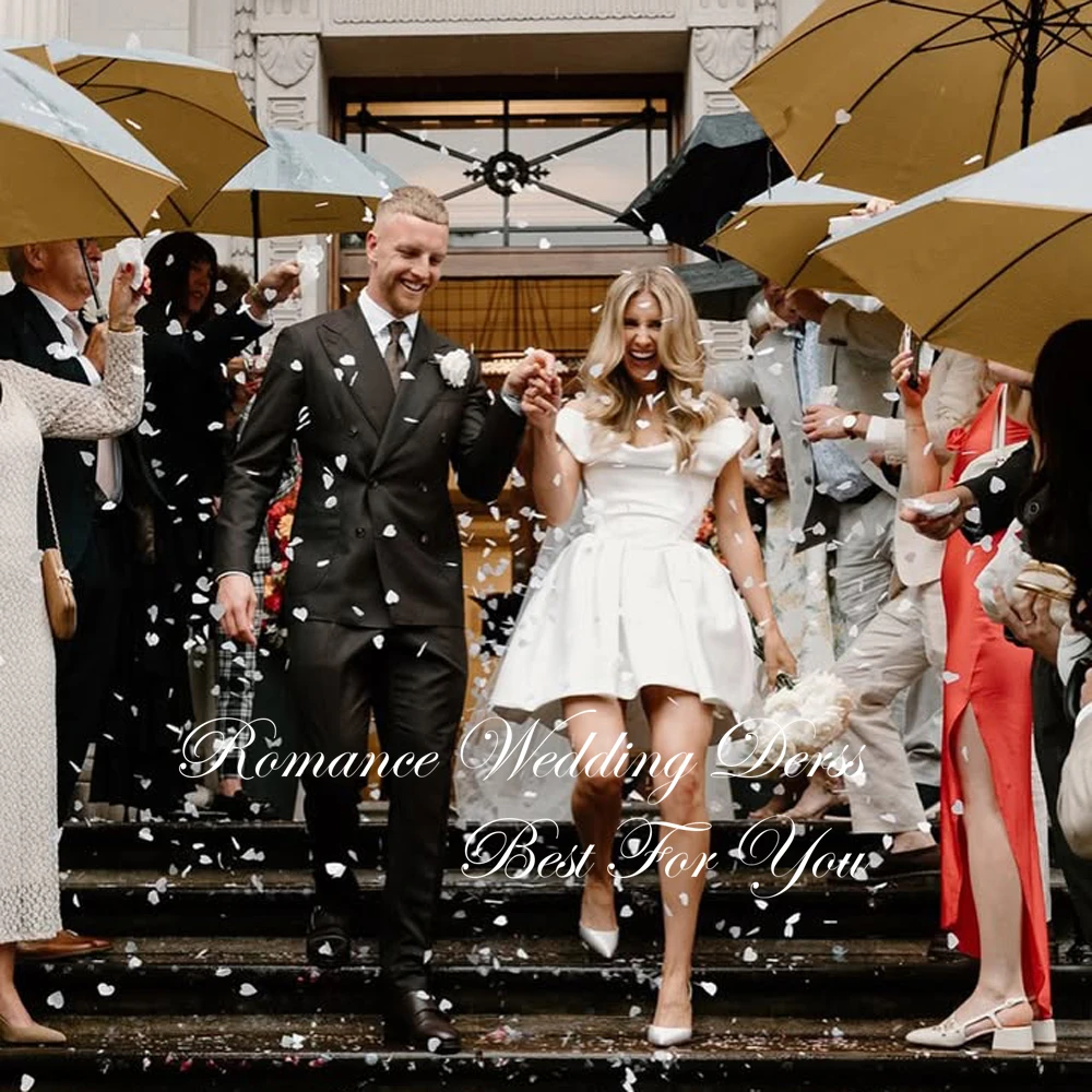 ชุดแต่งงานทรงเอไลน์แบบสั้นเปิดไหล่ ดีไซน์จีบสมัยใหม่ คอวี เปิดหลัง สำหรับผู้หญิง ปี 2025 ชุดเจ้าสาวแบบสั่งตัดได้