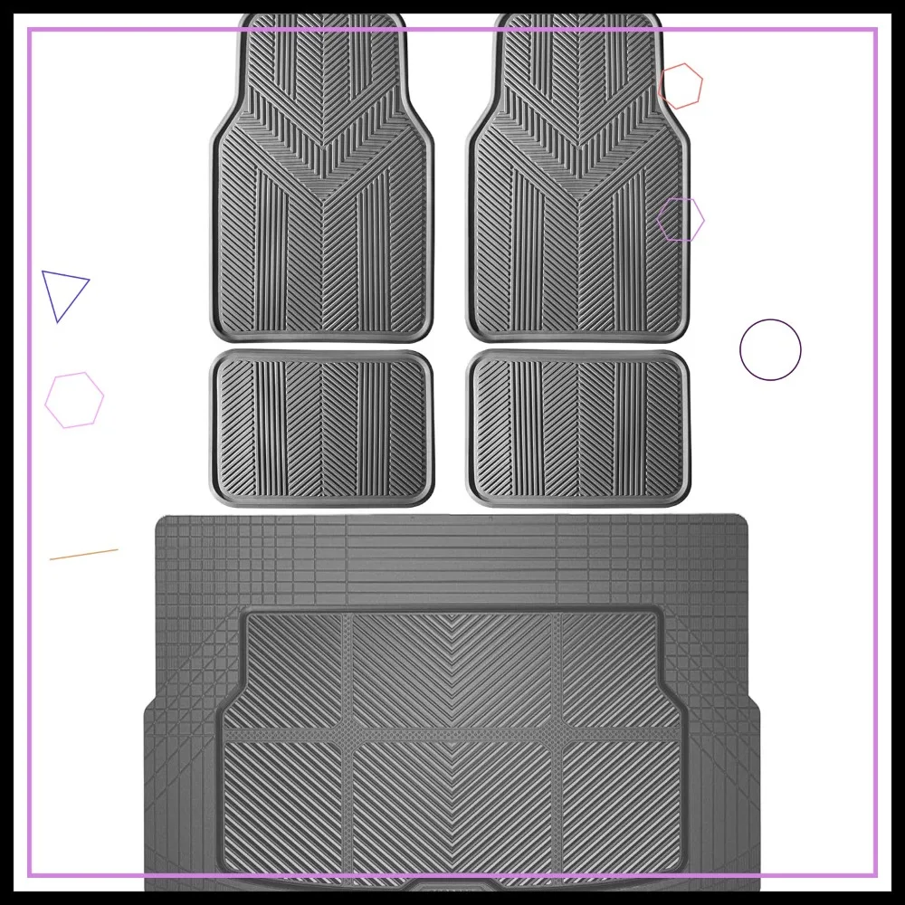 

Universal Car Floor Mats & Cargo Liner Full Set, Waterproof Anti-Slip Rubber for SUV Sedan Coupe All Weather Protection Gray