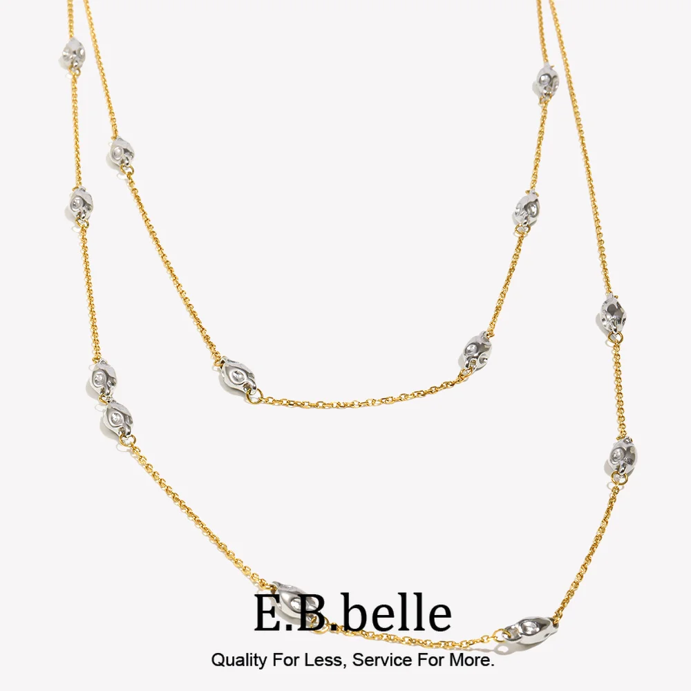 E.B.belle Mix Color Double Layers Beads Chain Necklace Stainless Steel 18K Gold Waterproof Jewelry For Women Party