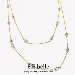E.B.belle Mix Color Double Layers Beads Chain Necklace Stainless Steel 18K Gold Waterproof Jewelry For Women Party