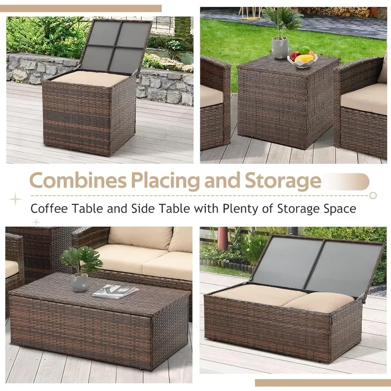 7 PCS Outdoor Patio Furniture Sets w/Two Storage Boxes, Outdoor Conversation Set PE Wicker Sectional Sofa Patio Sofa for Garden