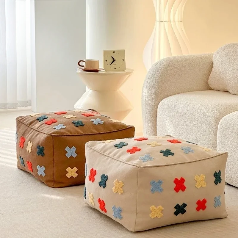 

Modern Celebrity Seating Pier Nordic Towel Embroidered Cushion Living Room Bean Bag Square Stool Entry Shoe Changing Stool