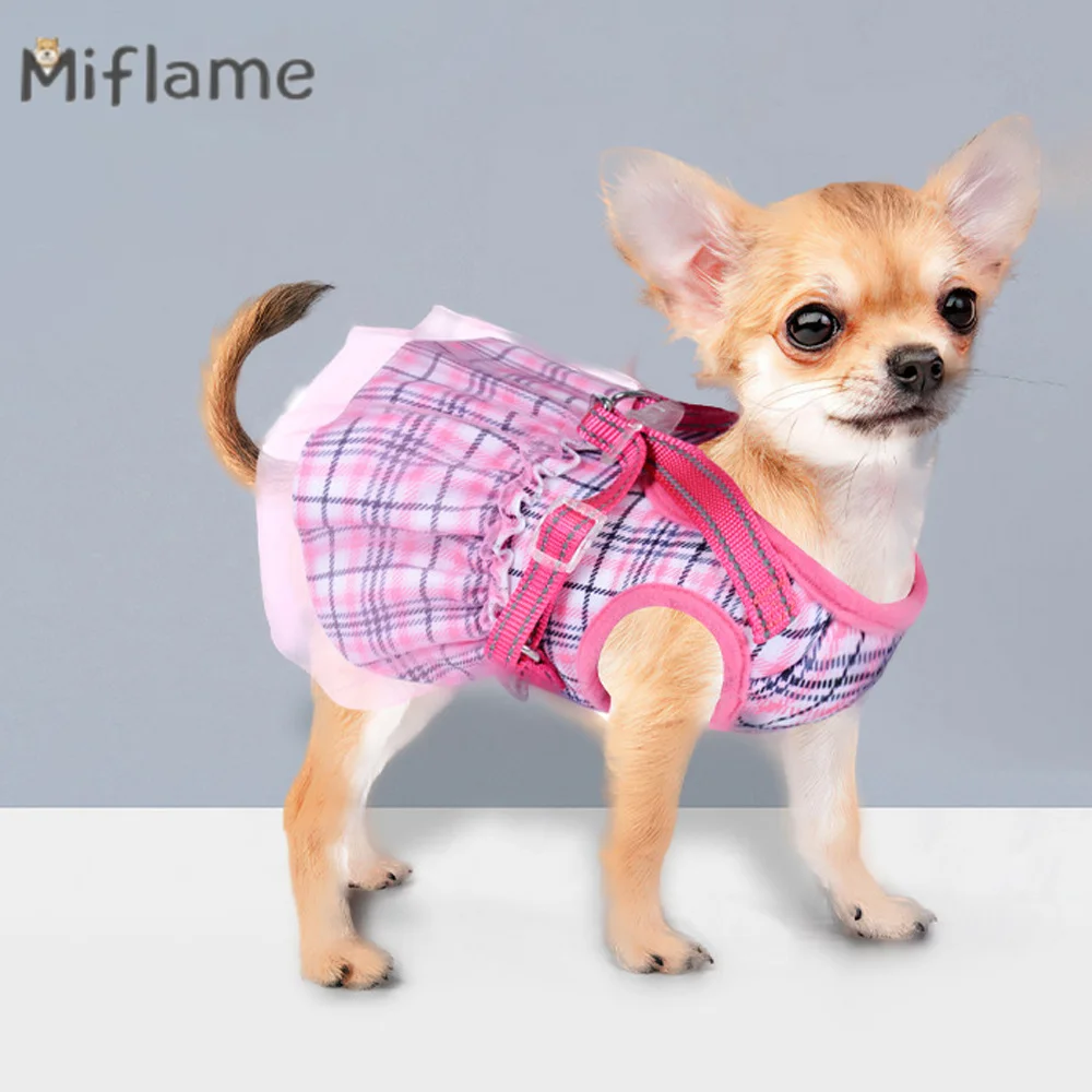 

Miflame Cute Pet Pink Bird Checker Yarn Dress Summer Small Dogs Chest Strap Chihuahua Schnauzer Teddy Convenient Clothing