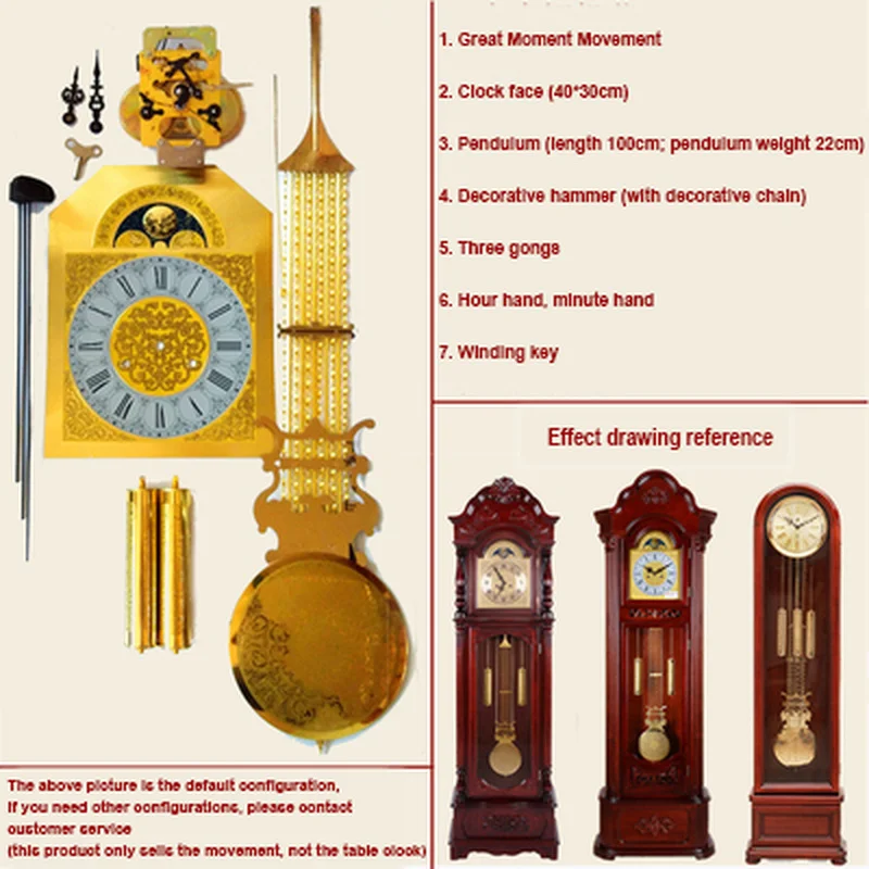 F Type 31 Days Mechanical Floor Clock Movement Clockwork Clock DIY Full Set of Accessories Winding Vertical Metal Clock Parts