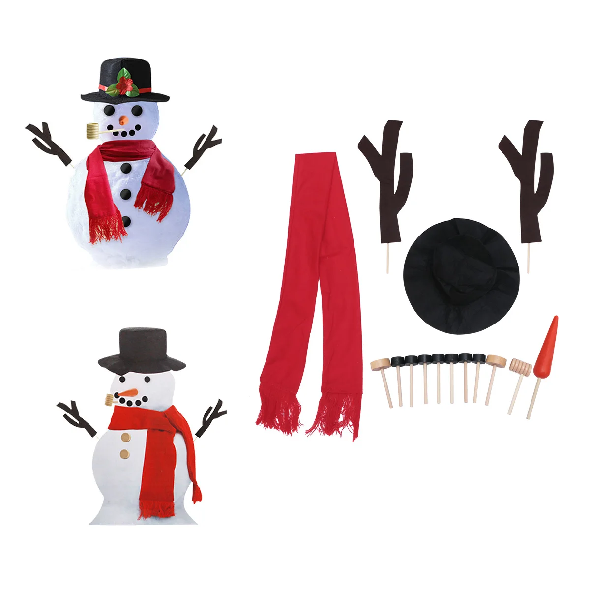 

15 Pcs Snowman Dress up Set Nose Building Kit Scarf Christmas Accessories Decorating Wooden