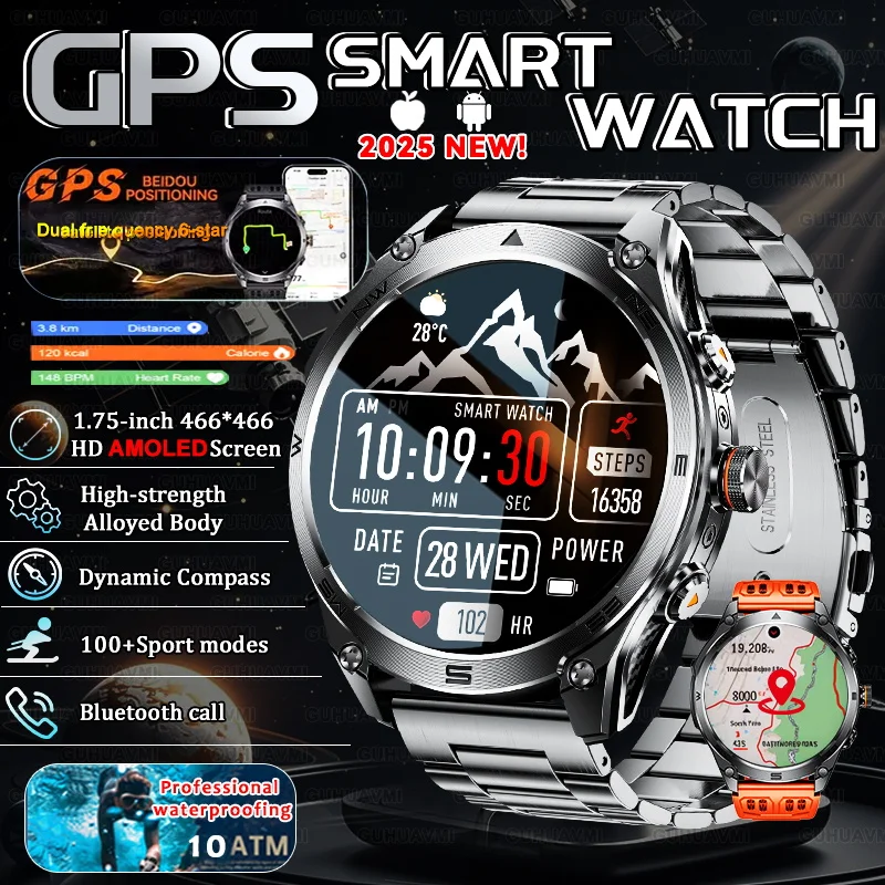 

T-REX3 New GPS Sports Smart Watch AMOLED Flashlight 1000Mah Battery Altimeter 10ATM Waterproof Fitness Trackr Smart call watch