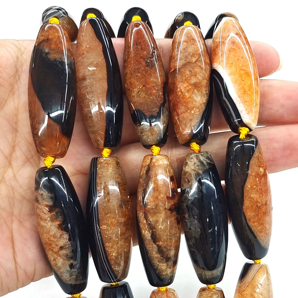 40x14mm Yellow Agate Beads Natural Stones Healing Crystals Large Rice Shape Loose Spacer Bead for Jewelry Making DIY Accessories