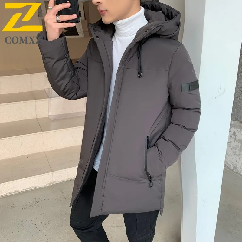 COMXZ Men's Mid-Length Winter Cotton-Padded Coat Plus Size Thickened Trendy Winter Jacket Waterproof Windproof windbreaker 2025
