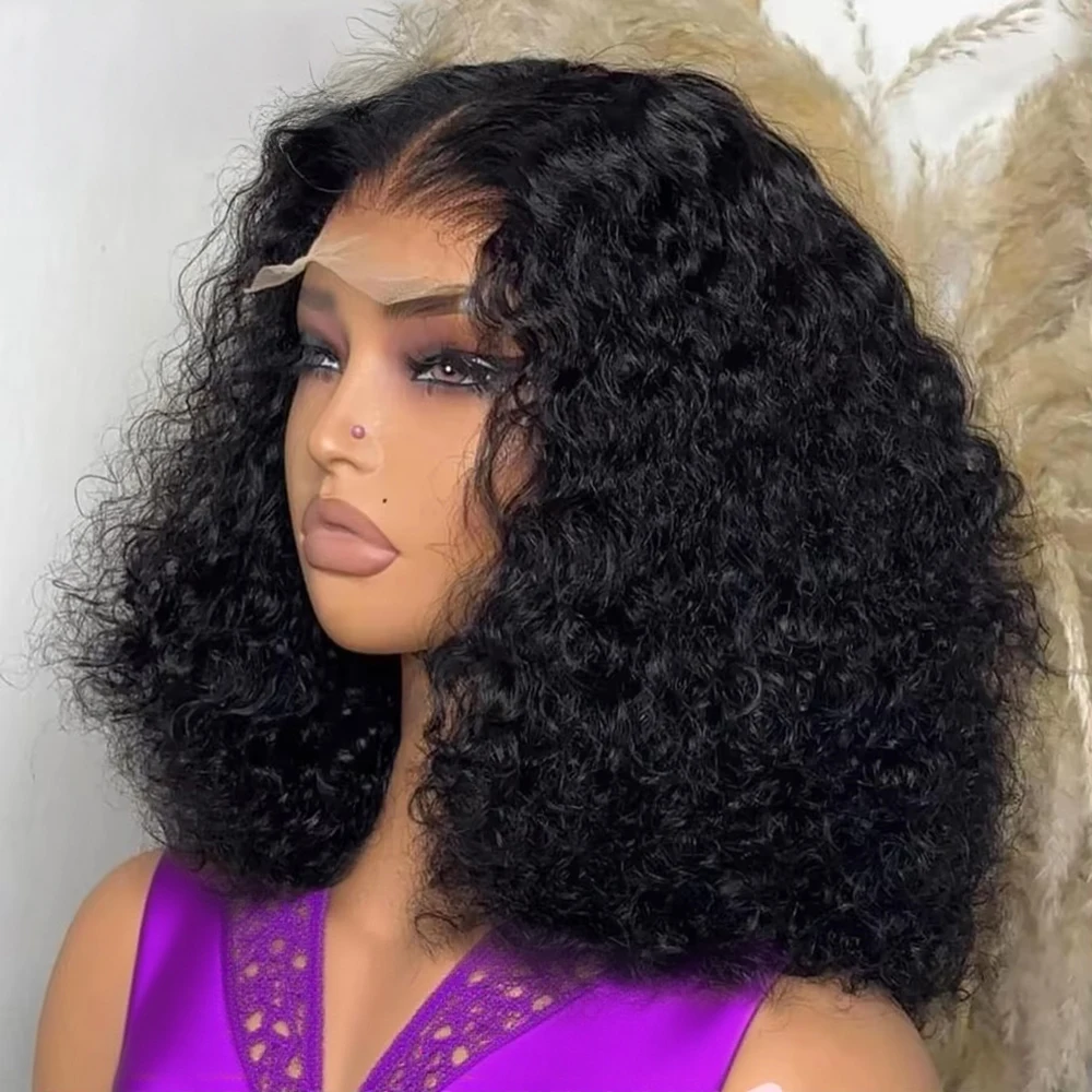 

250 Плотность Глубокая волна Вода 100% Парики из натуральных волос 13x4 Hd Бесклеевой парик фронта шнурка Кудрявый Джерри Кудрявый короткий боб Парики шнурка Remy