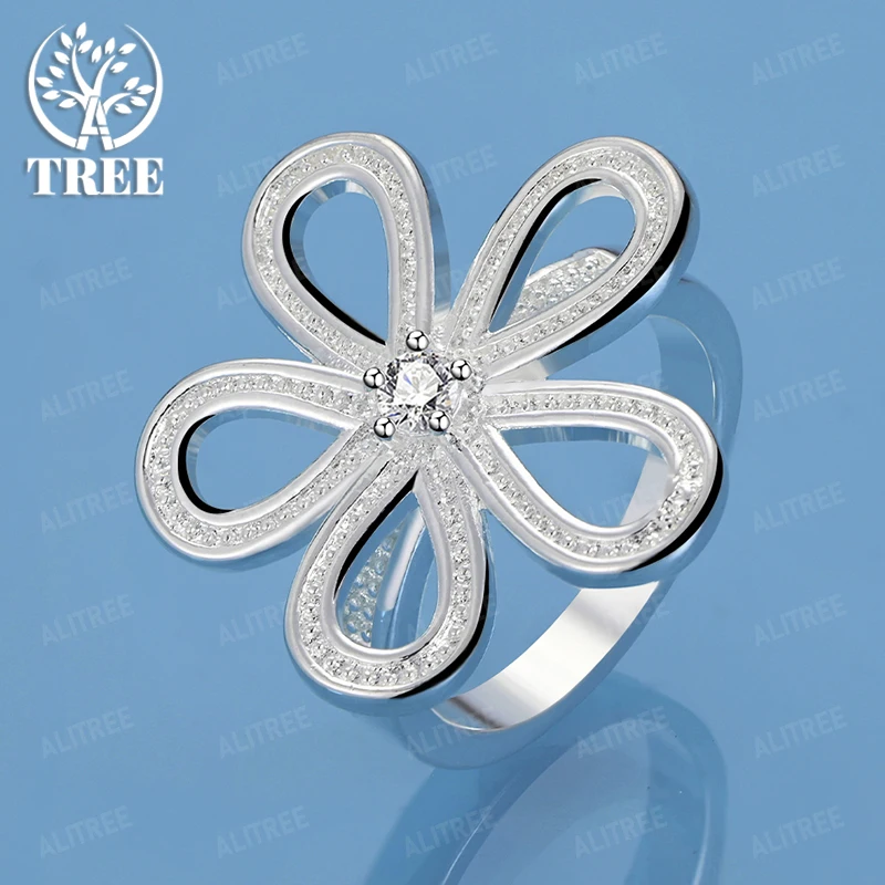 

Beautiful 925 Sterling Silver Flower Ring Women's Birthday Anniversary Party Gift Luxury Zircon Crystal Jewelry Accessories