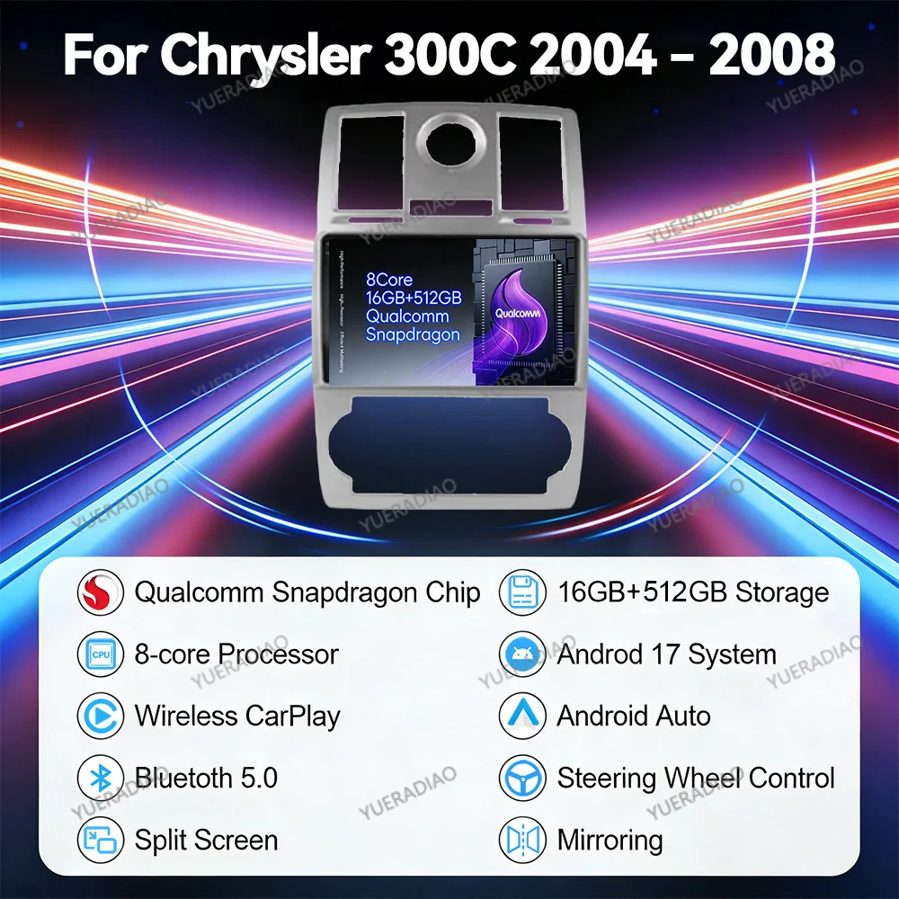 Android 17 Carplay Auto For Chrysler 300C Aspen 2004 2005 2006 2007 2008 Car Radio Multimedia Video Player NAVI GPS WIFI 4G QLED