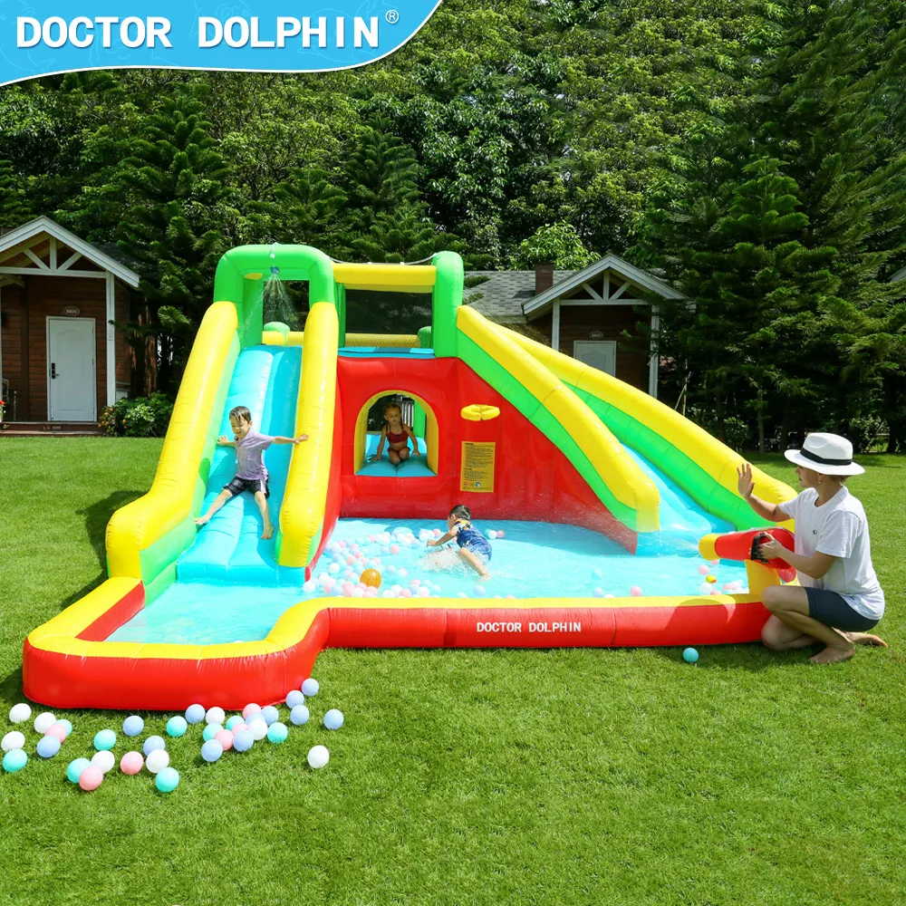 Doctor Dolphin New Design Summer Party Toy Outdoor Games Combo Commercial Double Bounce House Inflatable Water Slide